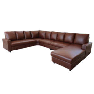 Cocoa brown 8-seater sofa cum lounger.